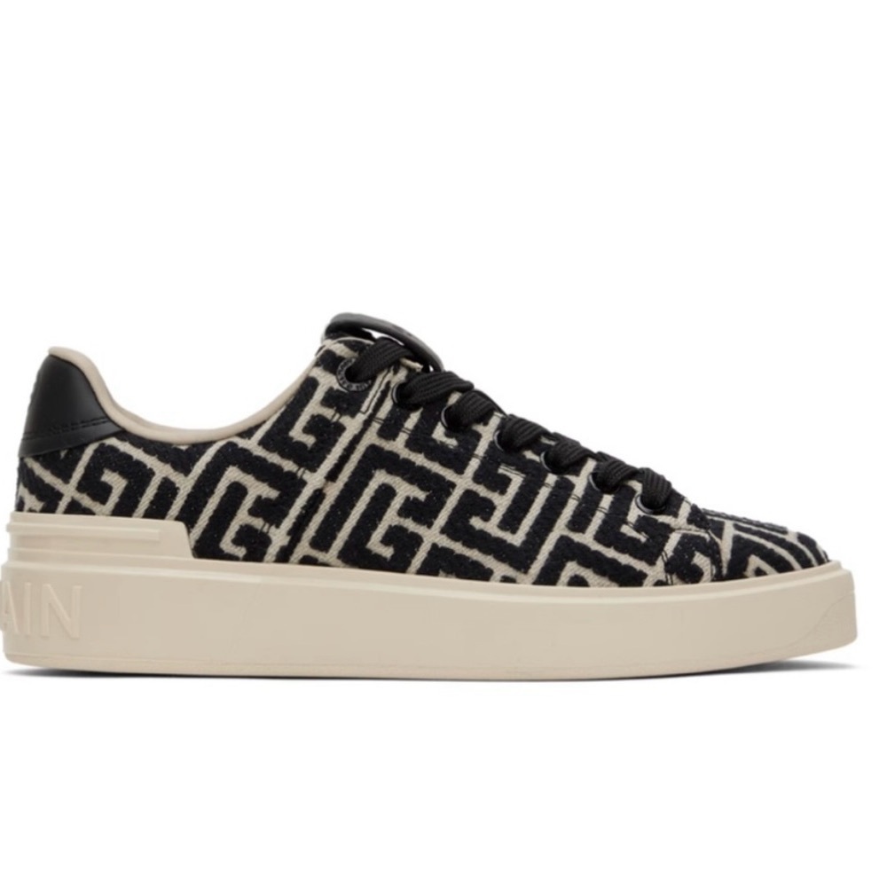 Balmain Black and Cream Patterned Sneakers